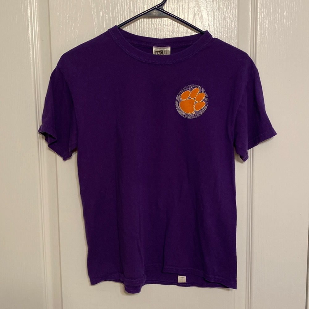 Ladies Purple Clemson Tiger S/S T-Shirt size Small from Eat More Tees